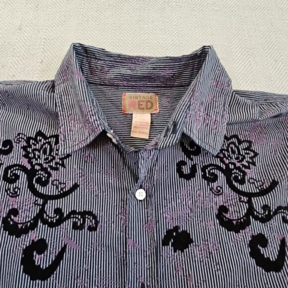 Vintage Red Floral Long Sleeve Button Up Shirt Men's 2XL Black Purple Stripe EUC - Picture 4 of 12